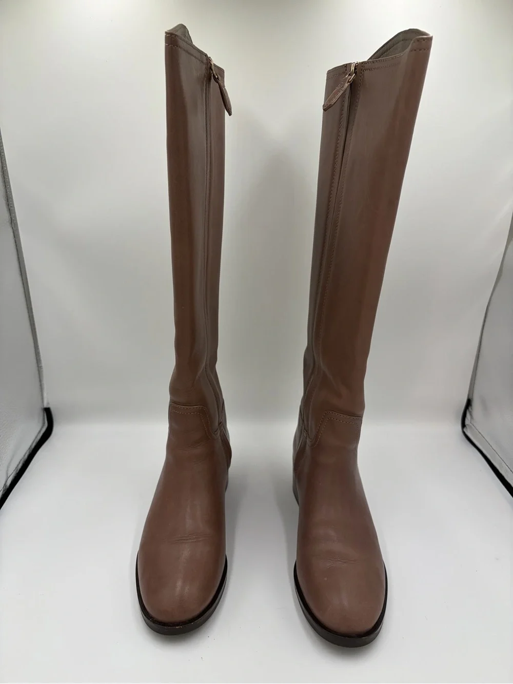Tory Burch Fulton Leather Riding Boots Gold Logo Women's Knee-High Boots size 8